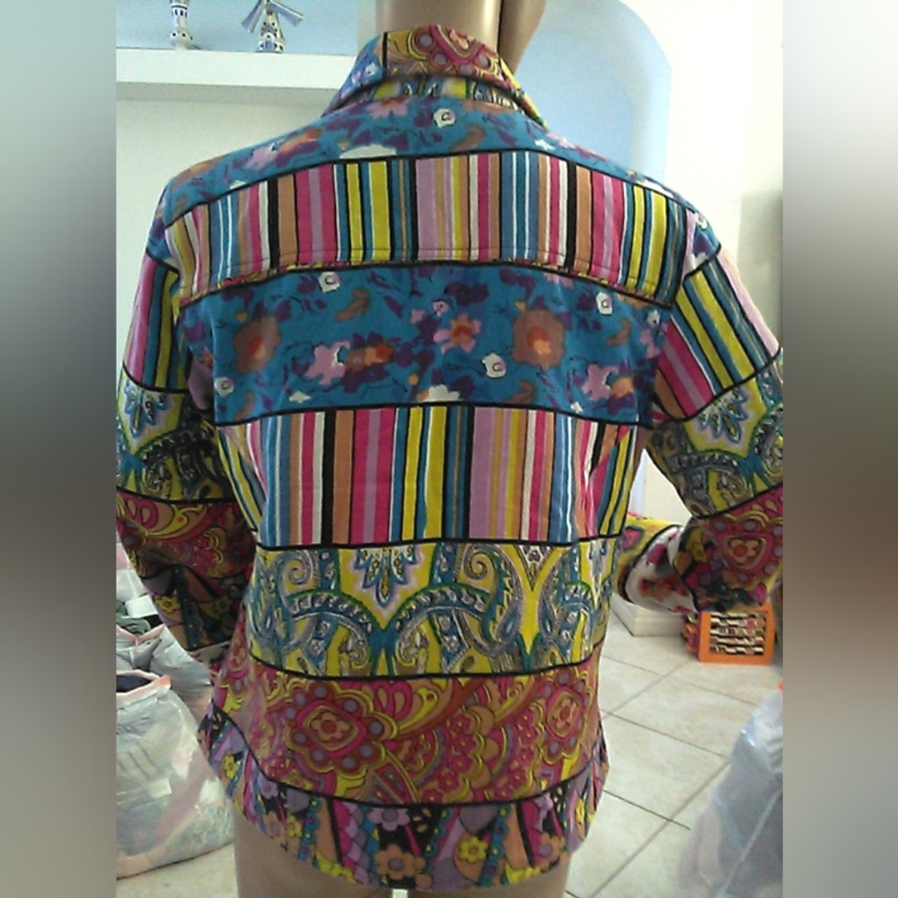 Esare Floral Patchwork/ Patterns Button Zip Up To… - image 3